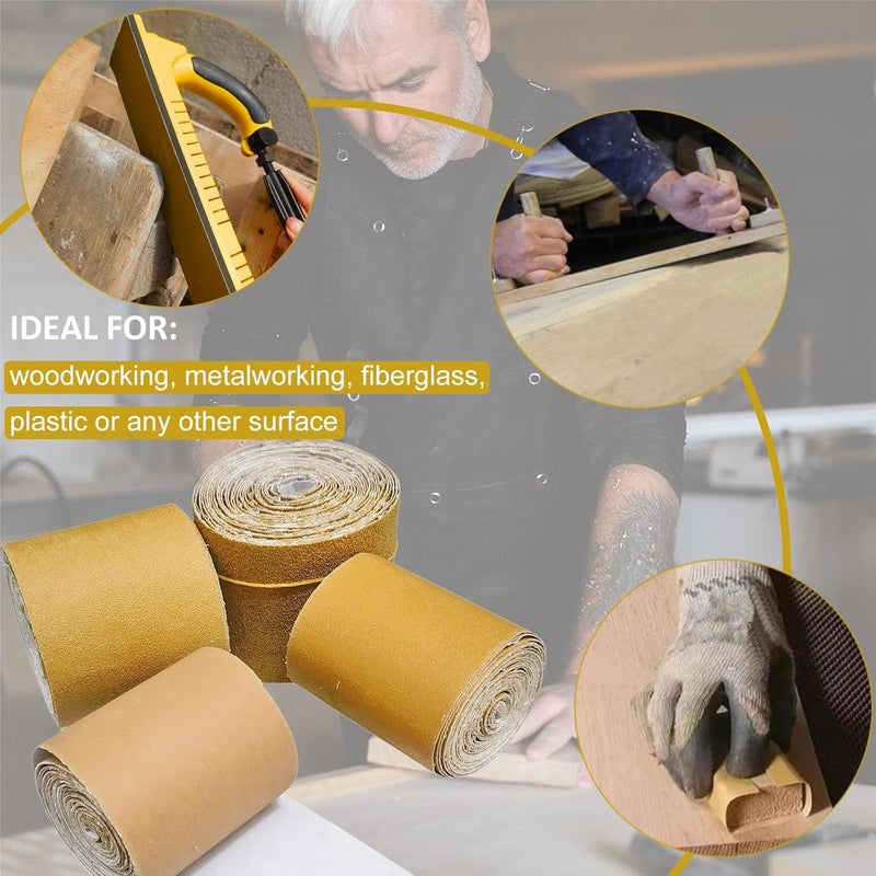 Toromp Total 20 Yards Long Continuous Roll Kit - 80 120 220 320 Grit PSA Longboard Sandpaper, 2-3/4" Wide - Self Adhesive Stickyback Sandpaper for Automotive, Woodworking, Hand Sanding Blocks - Image 5